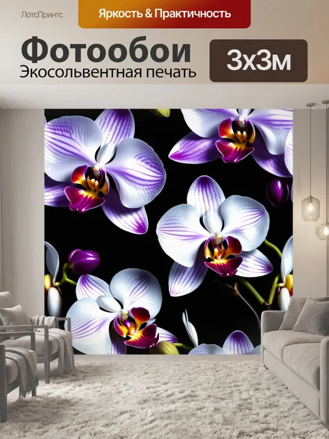 Фотообои экзотические орхидеи на черном фоне