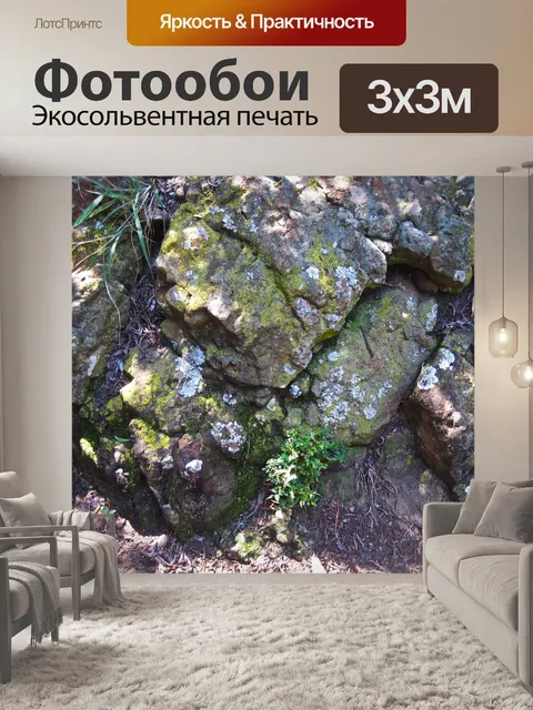 Фотообои рок с зеленым мхом и лишайником