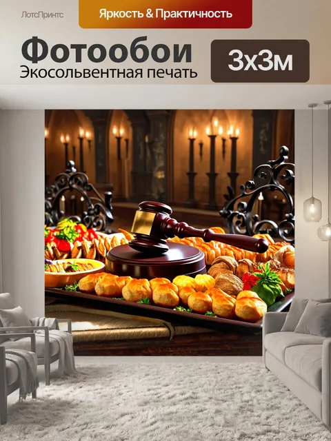 Фотообои блюдо с традиционными закусками в окружении тяжелых кованых предметов