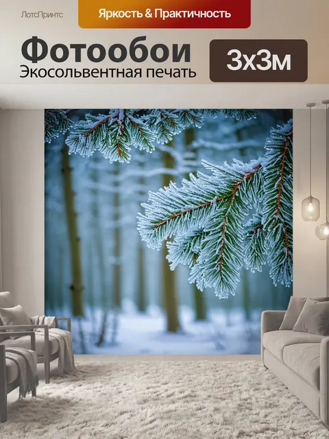 Фотообои зимний лес с инеем на деревьях