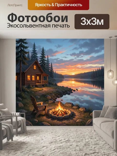 Фотообои Домик у озера на закате