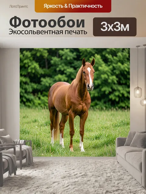 Фотообои Рыжая лошадь на лугу