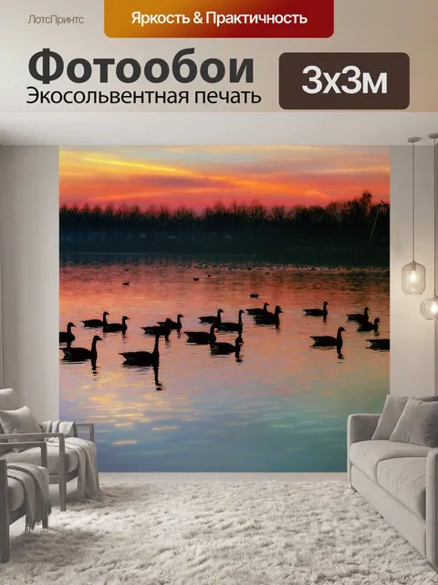 Фотообои Озеро Птицы Закатное небо