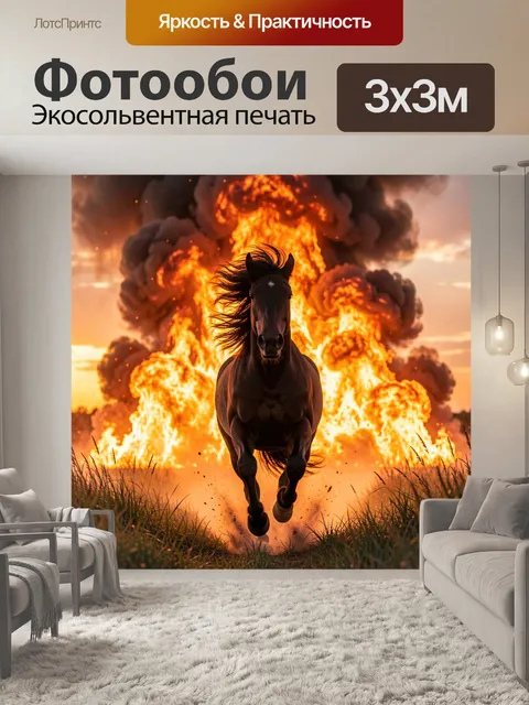 Фотообои Лошадь на фоне огненного взрыва