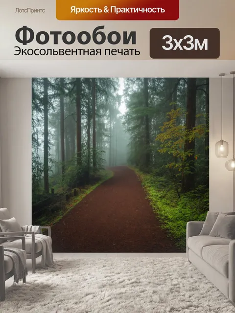 Фотообои лесная тропа в утреннем тумане