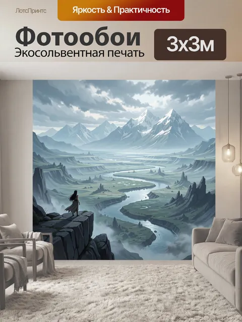 Фотообои Фэнтезийная долина с рекой и горами