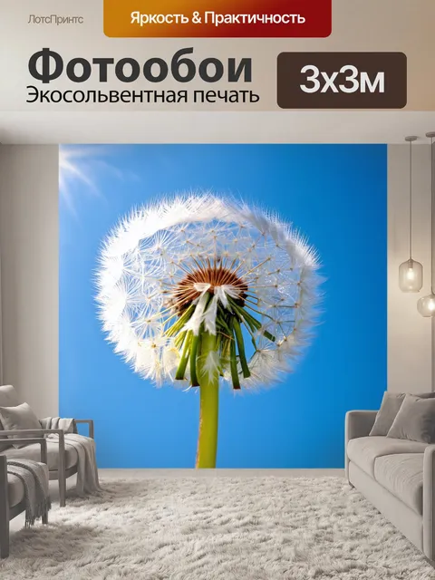 Фотообои одуванчик на фоне голубого неба