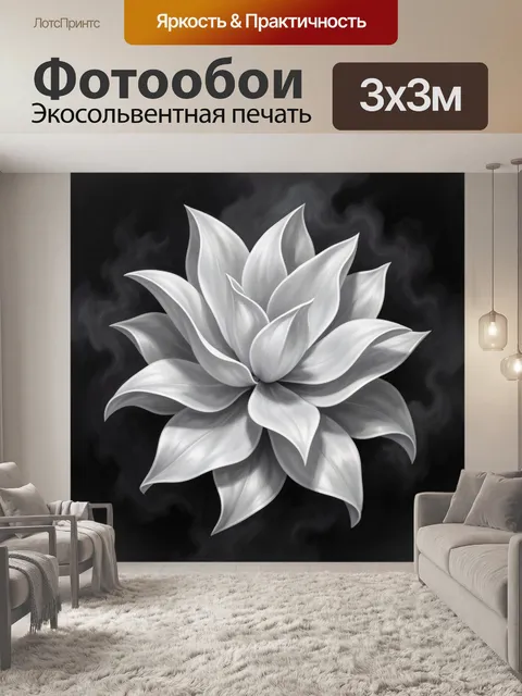 Фотообои Белый цветок на черном фоне