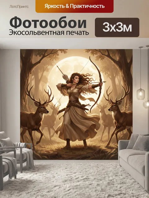Фотообои Лучница в лесу с оленями