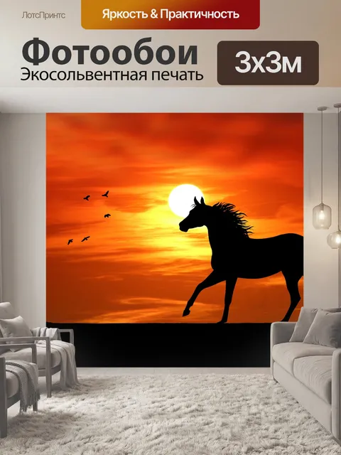 Фотообои Лошадь на закате силуэт