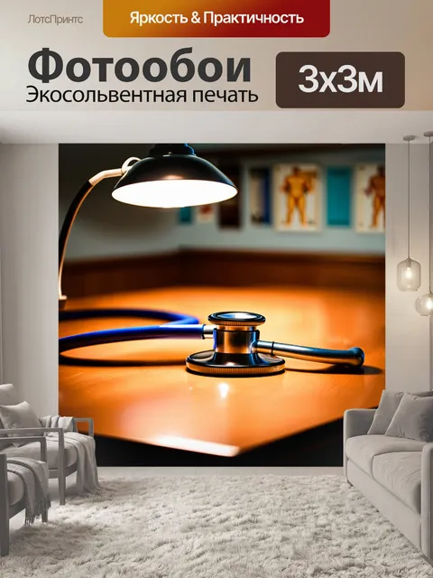 Фотообои стетоскоп, аккуратно лежащий на старинном деревянном столе в медицинском кабинете