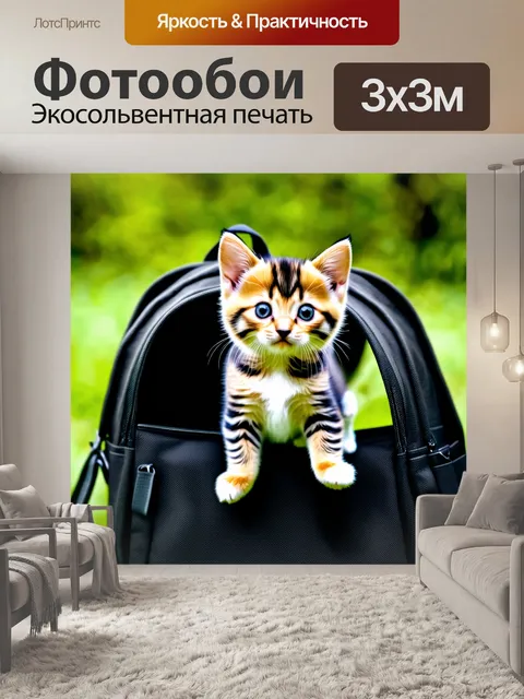 Фотообои котенок, выпрыгивающий из рюкзака