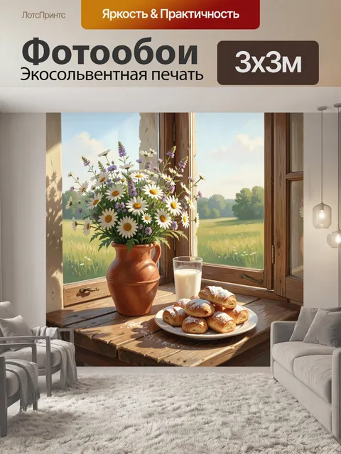 Фотообои Ромашки у окна с выпечкой