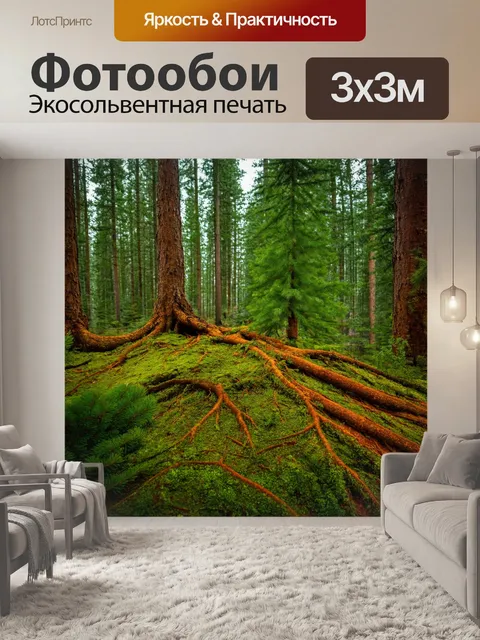 Фотообои еловый лес, разнообразие тактильных ощущений, шершавые корни, гладкие стволы