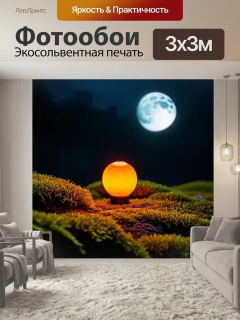 Фотообои оранжевый цвет: оранжевые светильники, вырастающие из мха в свете луны, создают волшебную атмосферу ночи