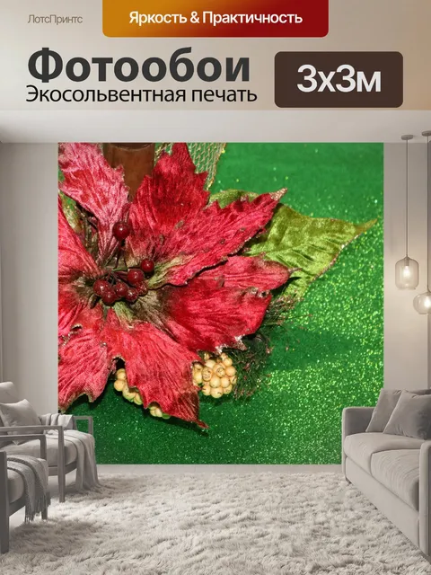 Фотообои Поинсеттиа на зеленом блеске