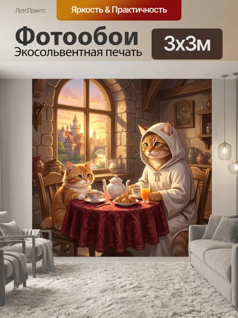 Фотообои Коты за чаепитием у окна