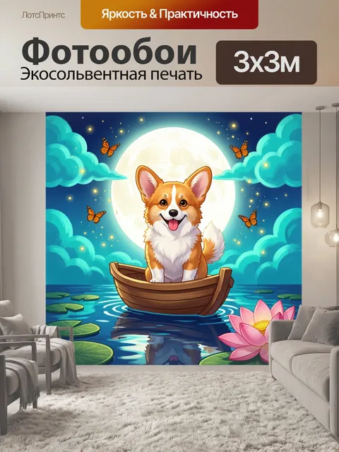 Фотообои Счастливый корги в лодке
