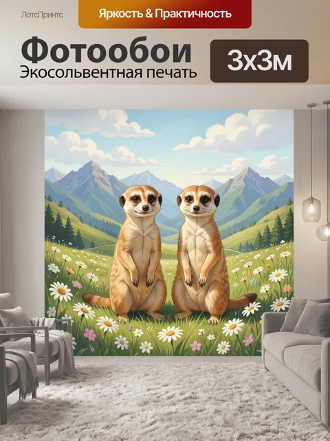 Фотообои Два суриката среди цветов