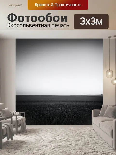 Фотообои поле, расстилающееся на фоне величественного горизонта, где небо и земля сливаются в одном цвете