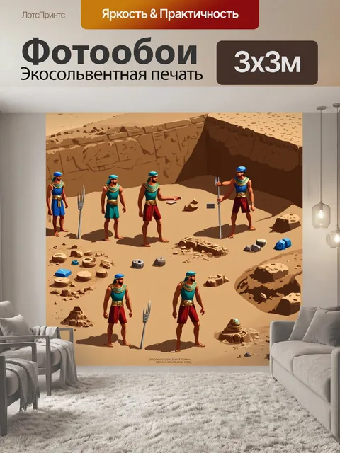 Фотообои египет в стиле вектор: археологические раскопки с находками и рабочими в пыли