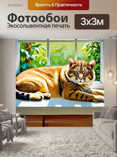 Фотообои большой кот, лениво вытянувшийся на солнечном подоконнике, его шерсть сверкает на ярком свете, а вокруг него…