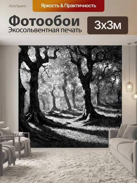 Фотообои черно-белый: пейзаж заброшенного леса