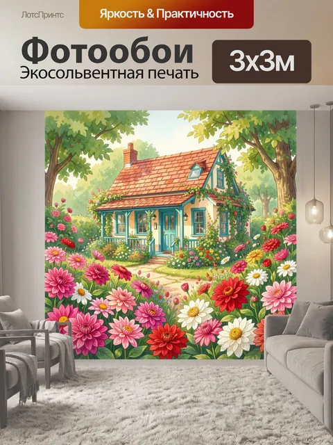 Фотообои Цветущий домик в саду