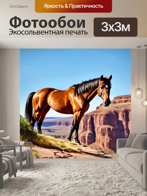 Фотообои конь, стоящий на краю пропасти, впечатляющая панорама