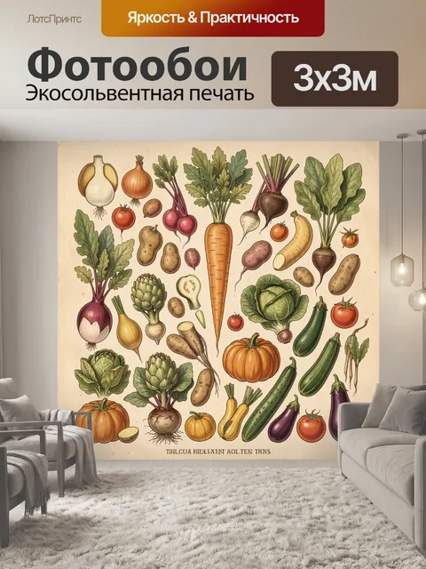 Фотообои Разнообразные овощи на бежевом фоне