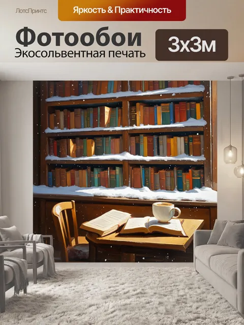 Фотообои уютное кафе с полками книг