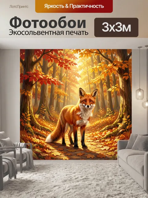 Фотообои Рыжая лиса в осеннем лесу