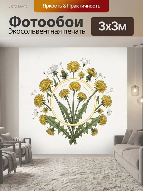 Фотообои Одуванчики в венке с кругом