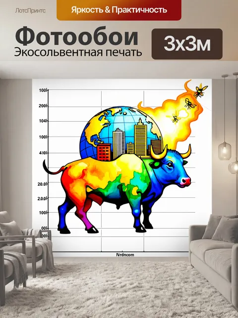 Фотообои красочный и фантастический бык