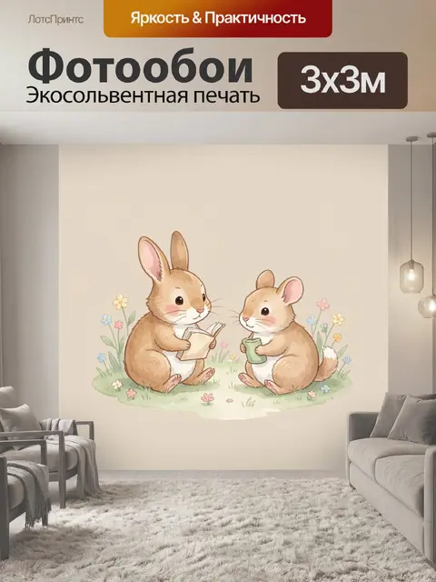 Фотообои Зайчата с кружочком чая
