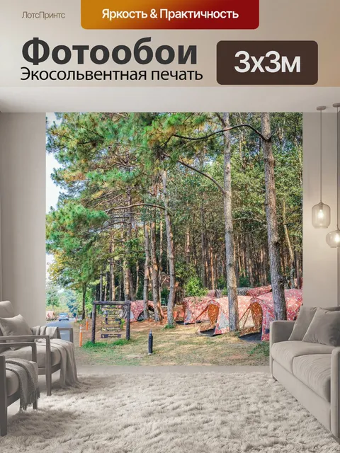 Фотообои Туристический лагерь в сосновом лесу на