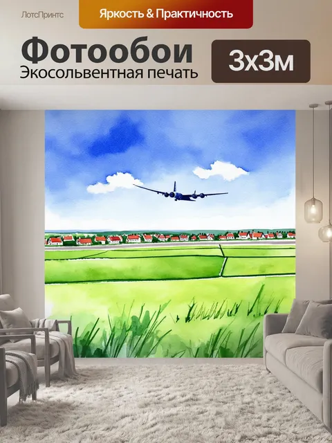 Фотообои тихий утренний пейзаж с самолетом