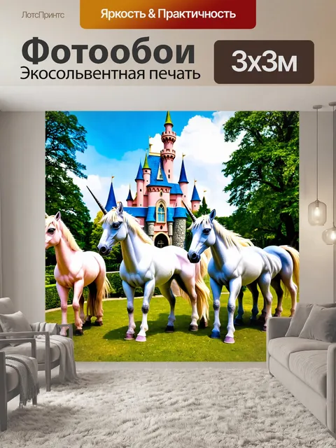 Фотообои группа единорогов, собирающихся у сказочного замка