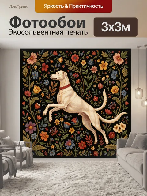 Фотообои Светлая борзая среди цветов