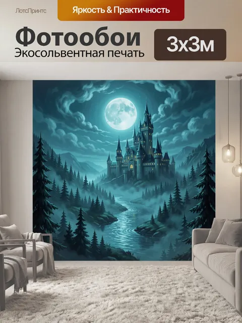 Фотообои Лунный замок в хвойном лесу