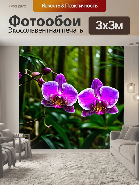 Фотообои яркие орхидеи в тропическом лесу