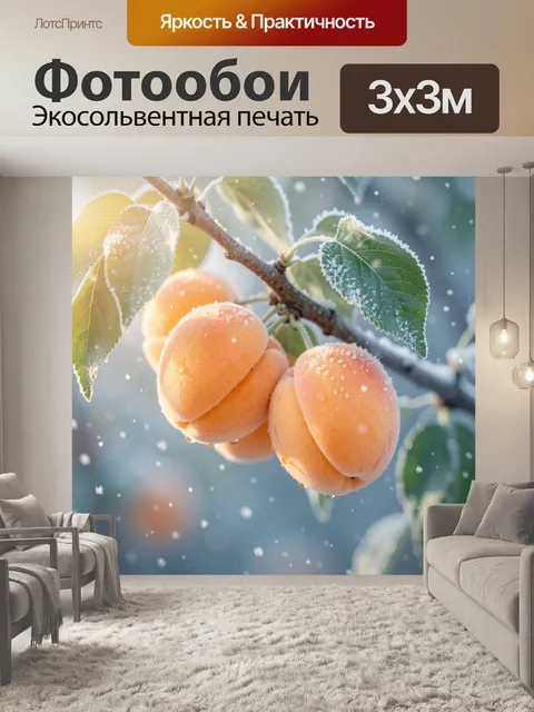 Фотообои Абрикосы на морозной ветке