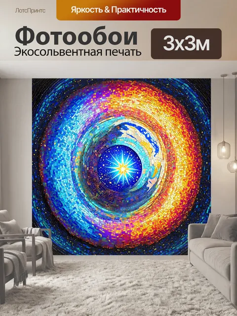 Фотообои космос в стиле узоров, сказочные миры, соединённые мозаиками звёзд, яркие и смелые цвета