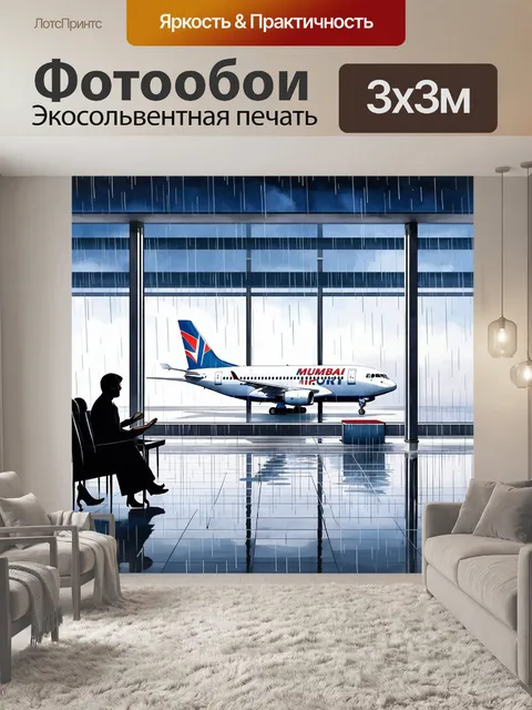 Фотообои аэропорт мумбаи в дождливый день, когда струи дождя пронзают комнату ожидания