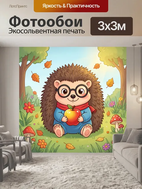 Фотообои Милый ёжик с яблоком