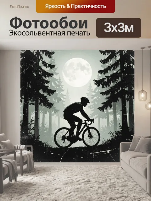 Фотообои Велосипедист среди елей