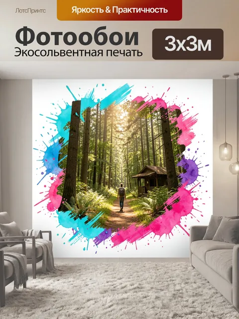 Фотообои Лесная тропа и домик в чаще