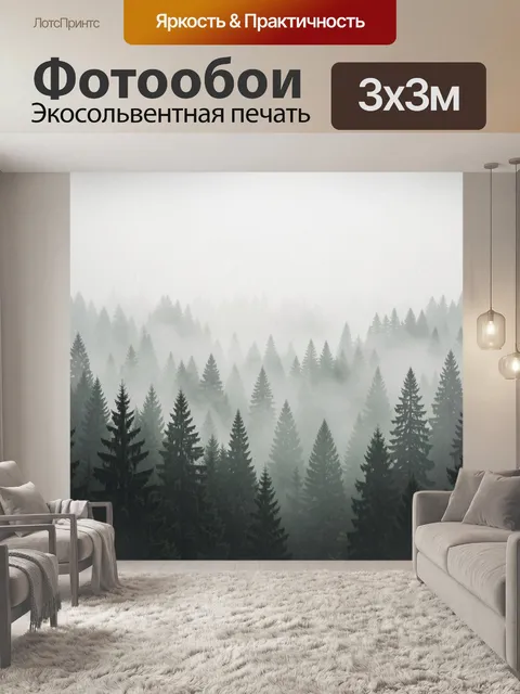 Фотообои Туманный хвойный лес