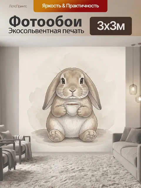 Фотообои Зайчик с чашкой в лапках