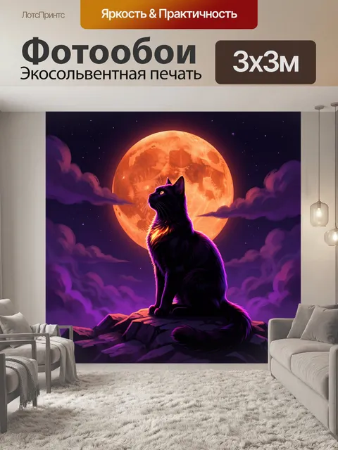 Фотообои Черный кот под лунным небом